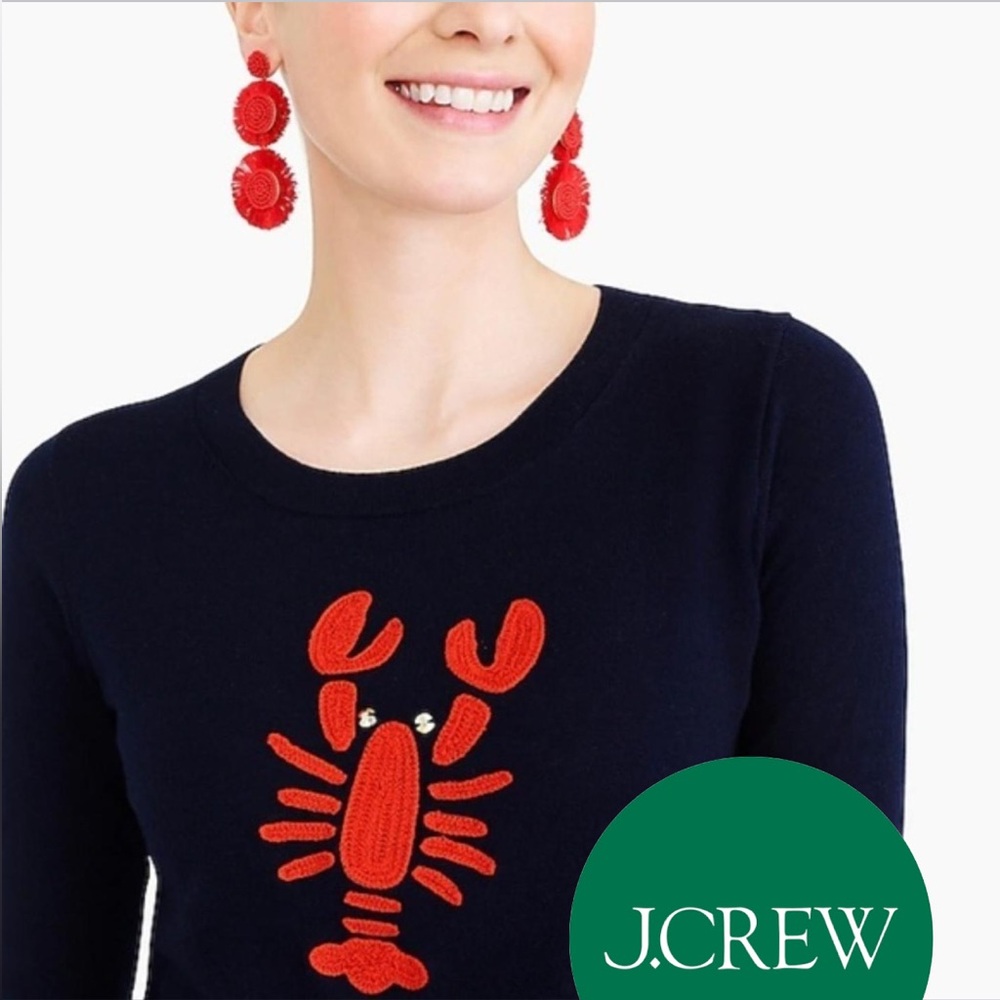 J. Crew Navy Sweater with Red Lobster Design